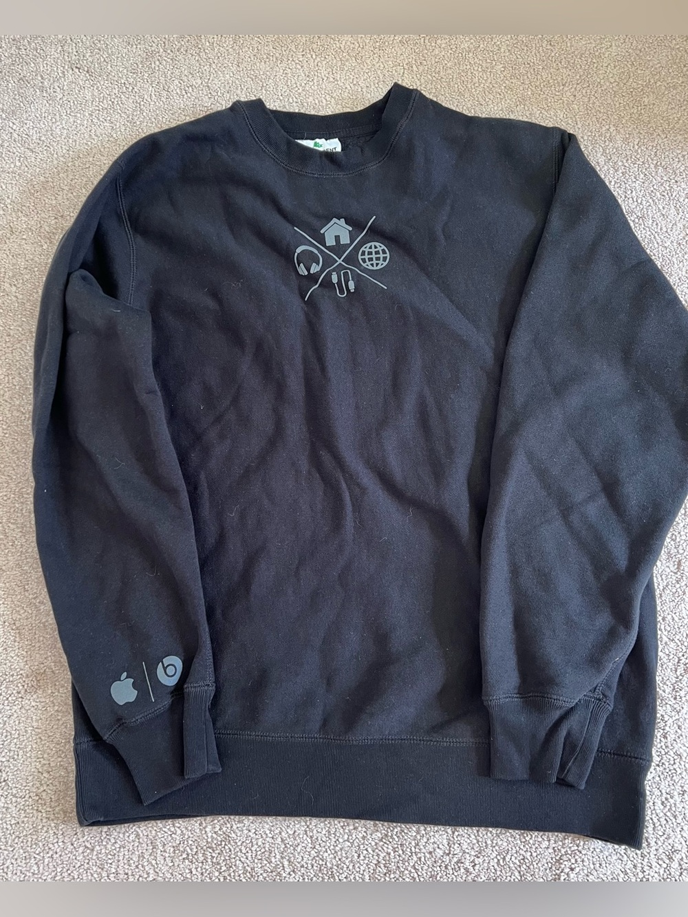 NWOT Apple Black Crewneck Sweatshirt with Subtle Gray Icons